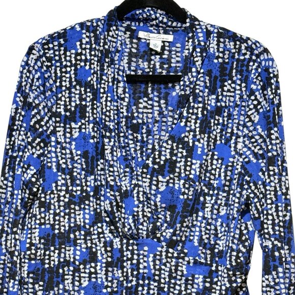 Y2K Kenneth Cole Royal Blue Abstract V-neck Long Sleeve Top Womens Size XL - Picture 2 of 9